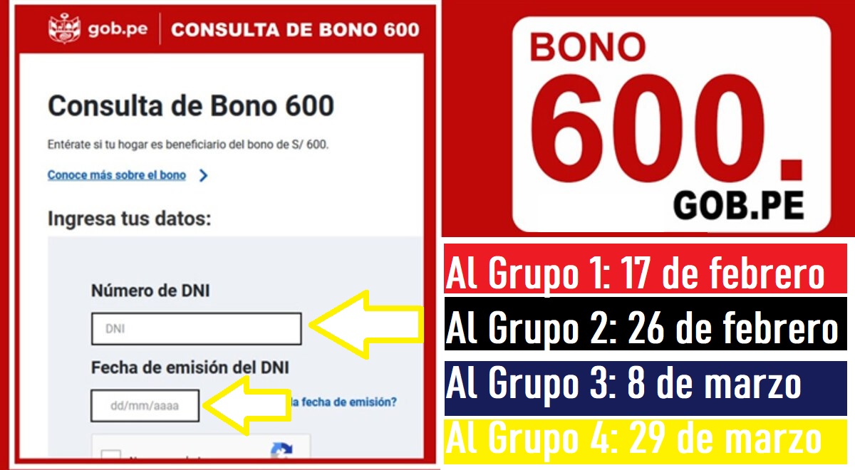 CRONOGRAMA DE PAGOS BONO 600