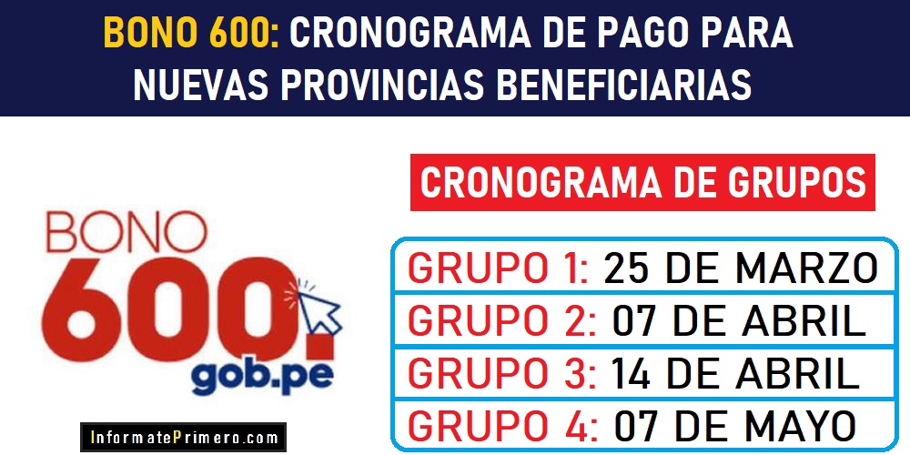 BONO 600: CRONOGRAMA DE PAGO PARA NUEVAS PROVINCIAS BENEFICIARIAS