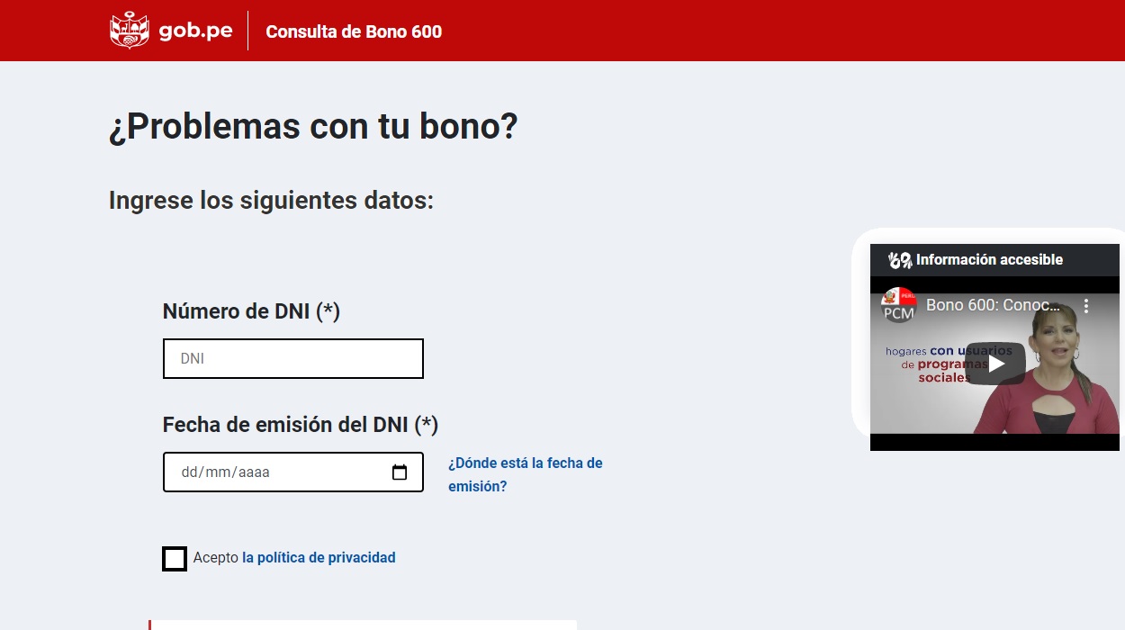 Consulta o Presenta un reclamo para el subsidio