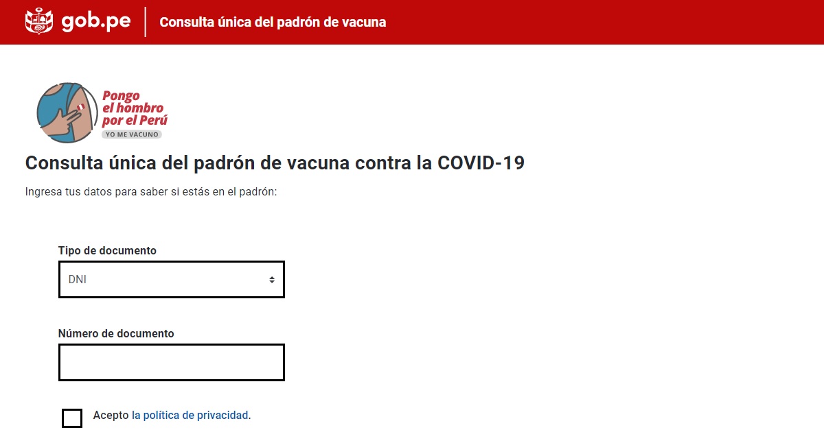 Consulta única del padrón de vacuna contra la COVID-19