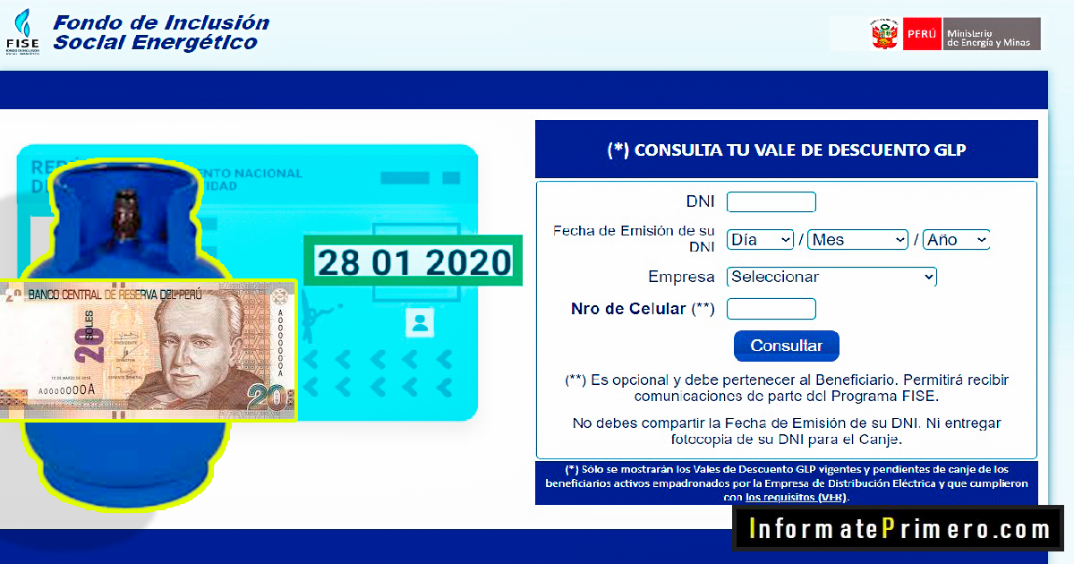 vale de descuento por S/20 para la compra del gas